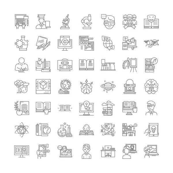 Lineare digitale Bildsymbole, Zeichen, Symbole Vektorlinie Illustrationsset — Stockvektor