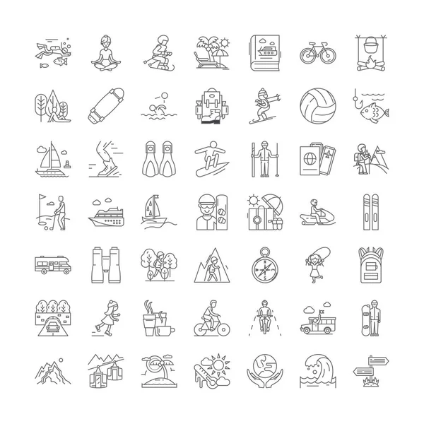 Outdoor leisure linear icons, signs, symbols vector line illustration set — ストックベクタ