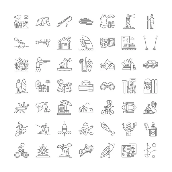 Outdoor vacation linear icons, signs, symbols vector line illustration set - Stok Vektor