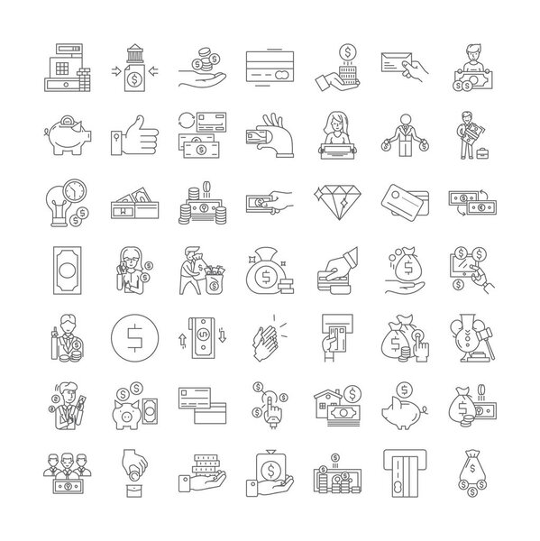 Payment proccess linear icons, signs, symbols vector line illustration set