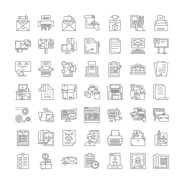 Proceso de impresión iconos lineales, signos, símbolos vector línea ilustración conjunto — Archivo Imágenes Vectoriales