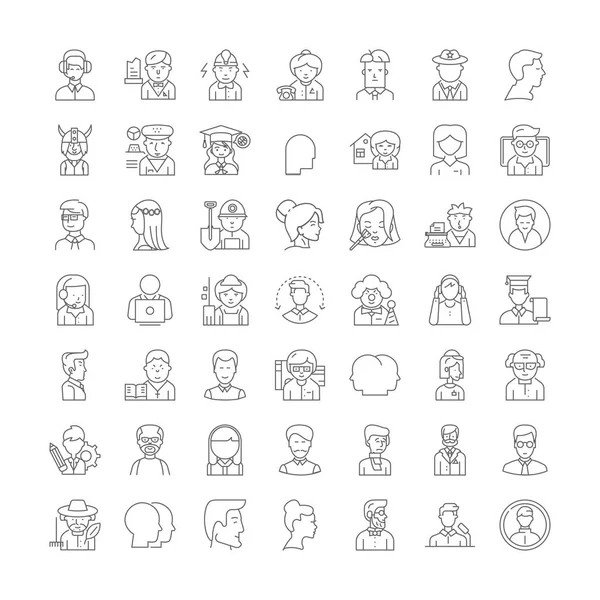 Emberi profilok lineáris ikonok, jelek, szimbólumok vektor vonal illusztráció készlet — Stock Vector