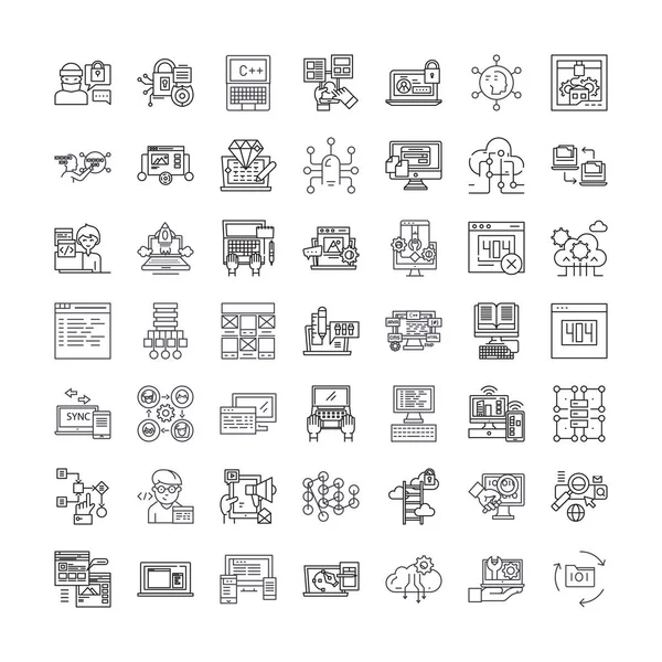 Programming and coding linear icons, signs, symbols vector line illustration set — Stock Vector