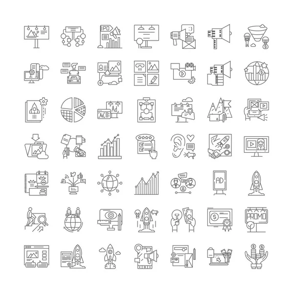 Projektplan lineare Symbole, Zeichen, Symbole Vektorlinie Illustrationsset — Stockvektor