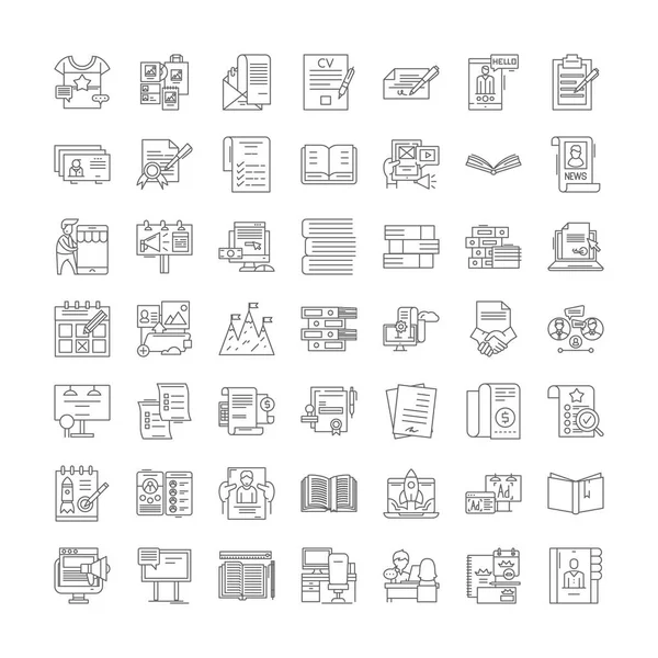 Publication d'icônes linéaires, de signes, de symboles jeu d'illustrations de lignes vectorielles — Image vectorielle