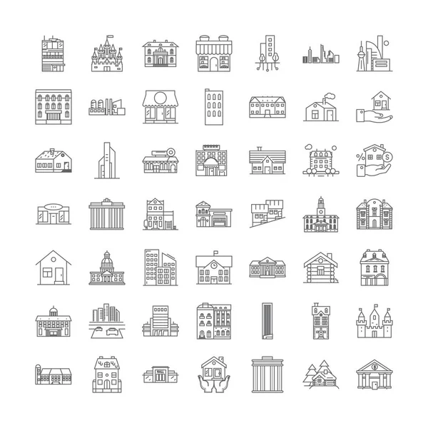 Iconos lineales reales, signos, símbolos vector línea ilustración conjunto — Vector de stock