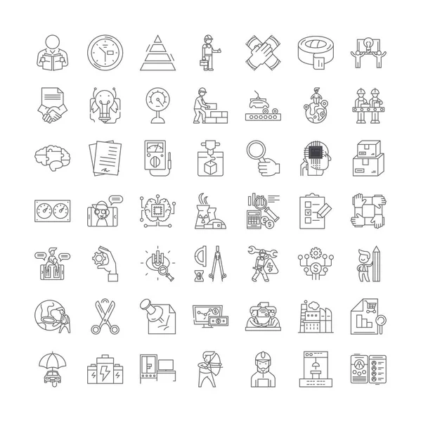 Badania i rozwój liniowe ikony, znaki, symbole wektor linii ilustracji zestaw — Wektor stockowy