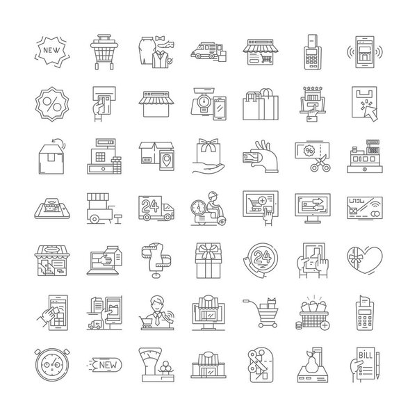 Retailer linear icons, signs, symbols vector line illustration set