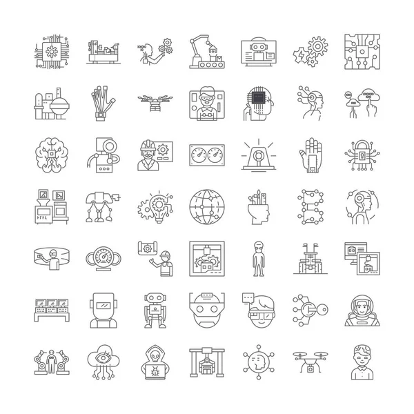 Robotica icone lineari, segni, simboli set illustrazione linea vettoriale — Vettoriale Stock