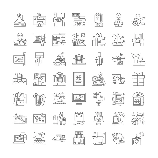 Service lineare Symbole, Zeichen, Symbole Vektor Linie Illustration Set — Stockvektor