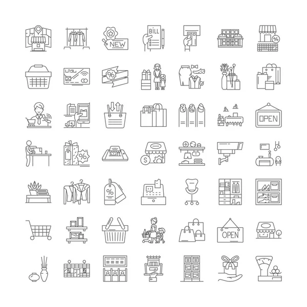 Iconos lineales de supermercado, signos, símbolos vector línea ilustración conjunto — Archivo Imágenes Vectoriales