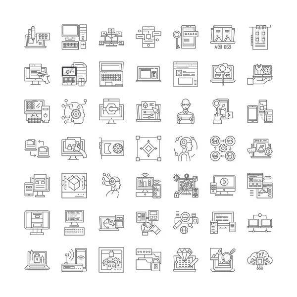 Logiciel icônes linéaires, signes, symboles vectoriels illustration de ligne ensemble — Image vectorielle