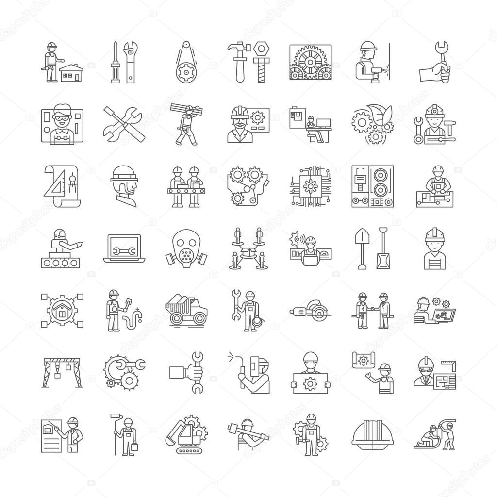Mechanics linear icons, signs, symbols vector line illustration set