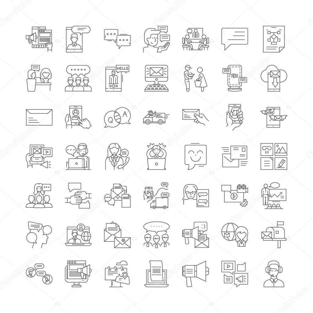 Messaging linear icons, signs, symbols vector line illustration set