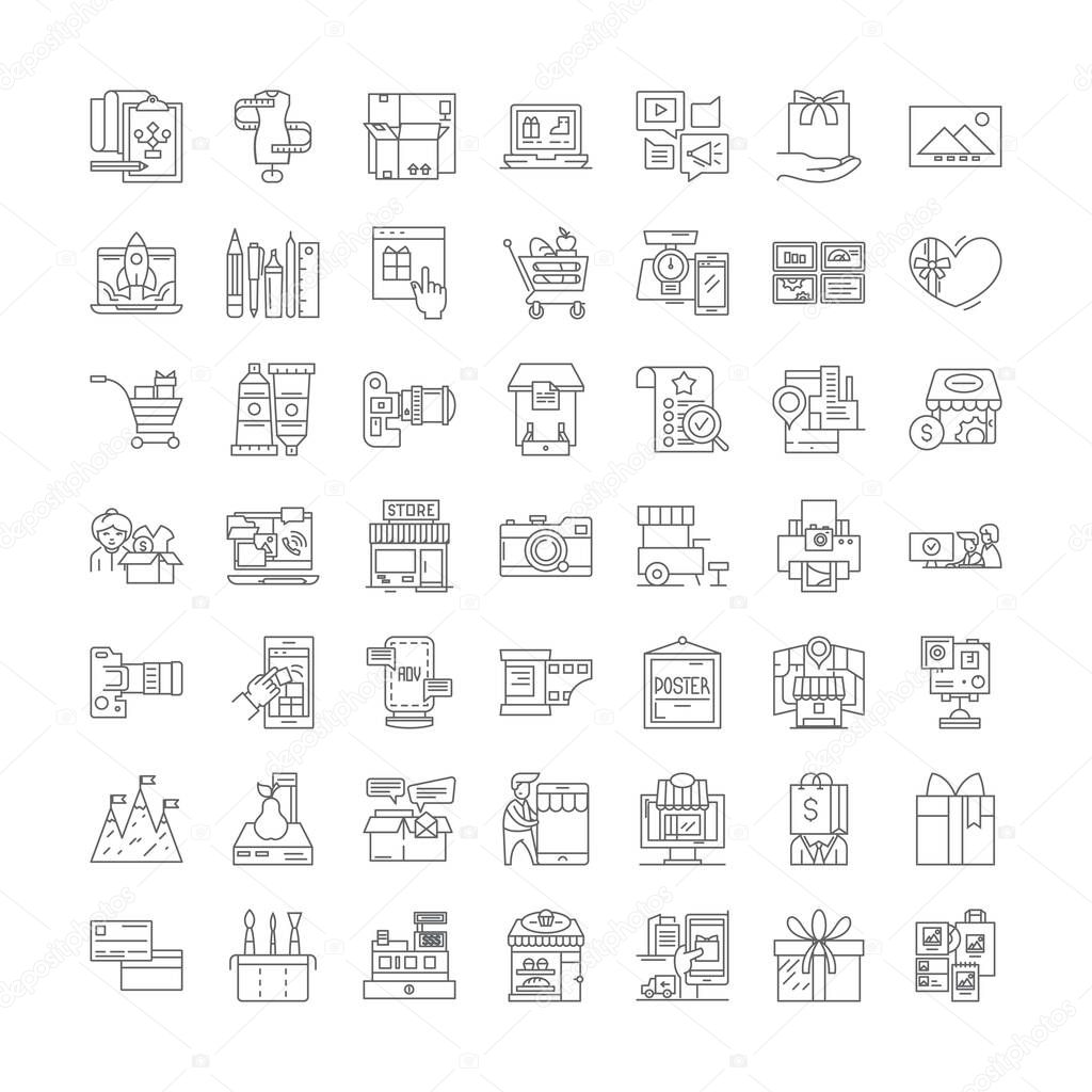 Production linear icons, signs, symbols vector line illustration set