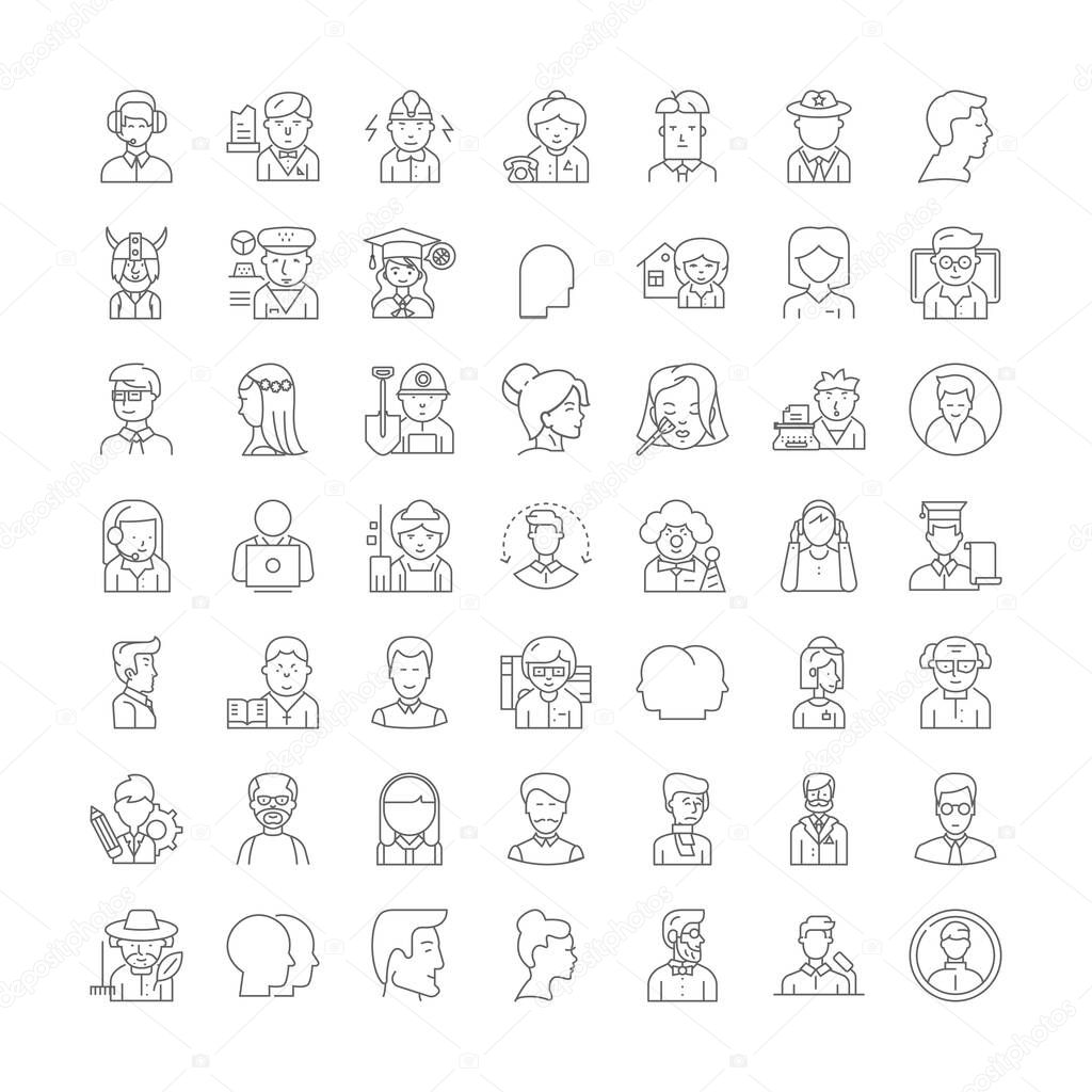 Human profiles linear icons, signs, symbols vector line illustration set