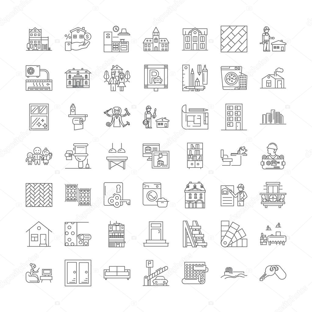 Real estate linear icons, signs, symbols vector line illustration set