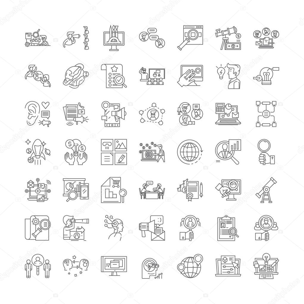 Reviews linear icons, signs, symbols vector line illustration set