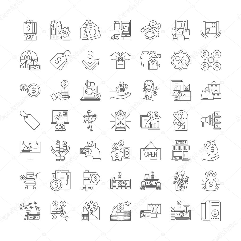 Sales linear icons, signs, symbols vector line illustration set