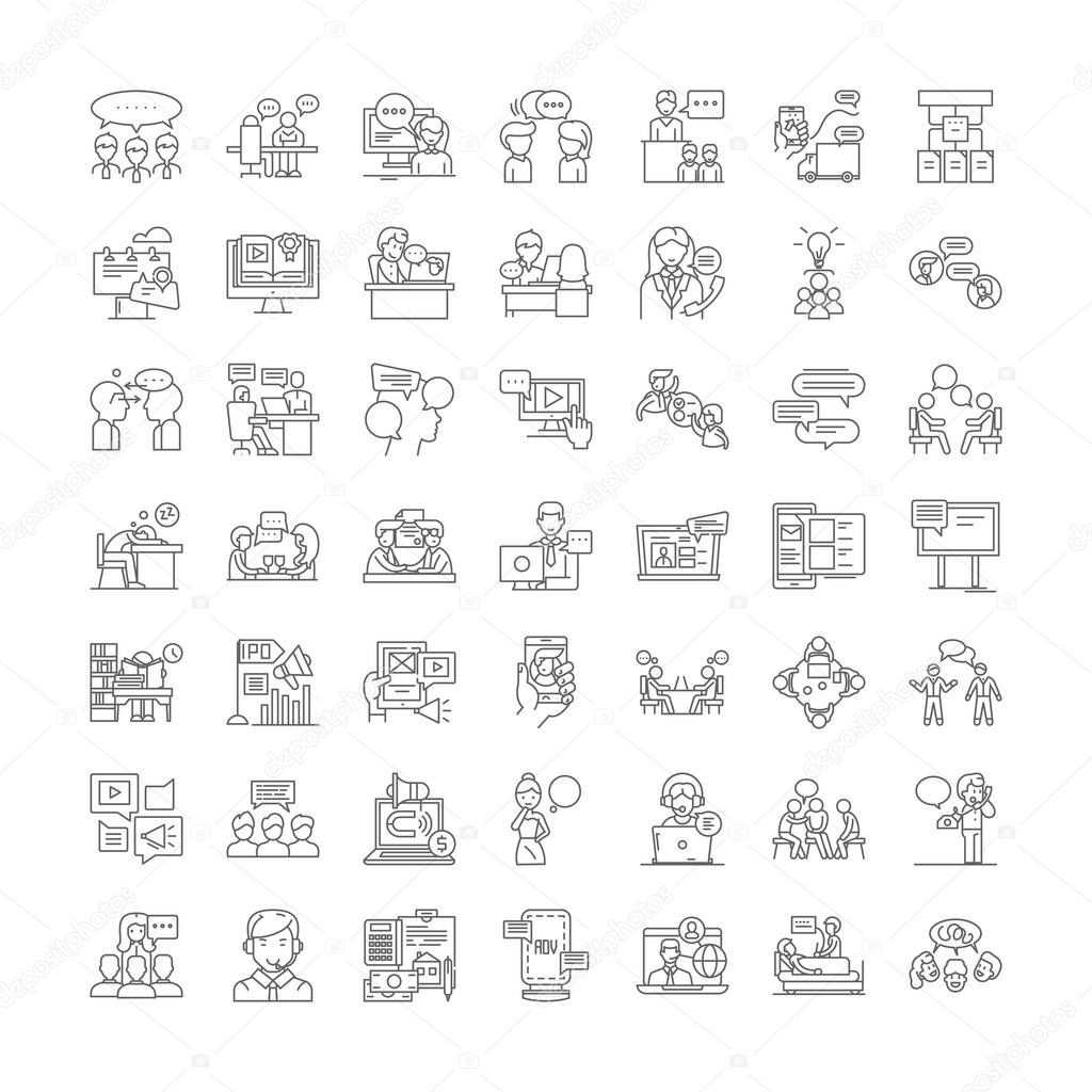 Lecture linear icons, signs, symbols vector line illustration set