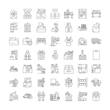 Depo odası doğrusal simgeleri, işaretler, semboller vektör çizgisi çizimi