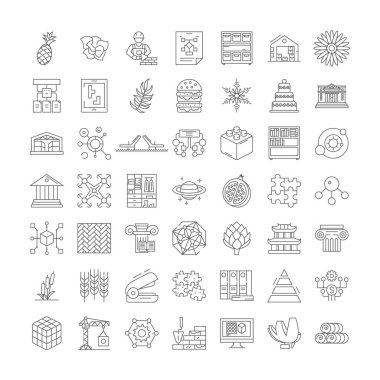 Doğrusal simgeler, işaretler, semboller vektör çizgisi çizimi düzenleniyor