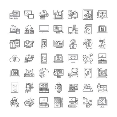 System administration linear icons, signs, symbols vector line illustration set clipart