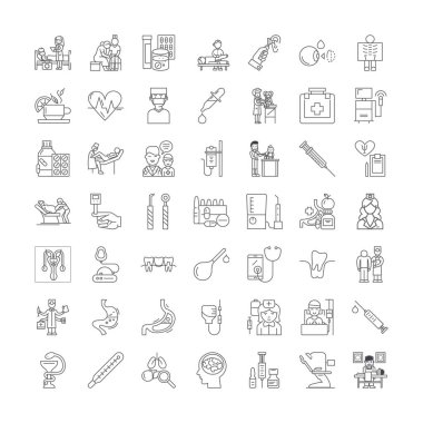 Terapi doğrusal simgeleri, işaretler, semboller vektör çizgisi çizimi
