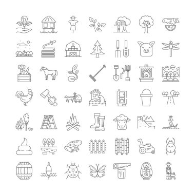 Çiftçi doğrusal simgeleri, işaretler, semboller vektör çizgisi çizimi