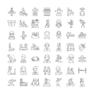 Gönüllü doğrusal simgeler, işaretler, semboller vektör çizgisi çizimi