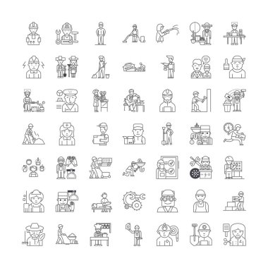Meslek doğrusal simgeleri, işaretler, semboller vektör çizgisi çizimi