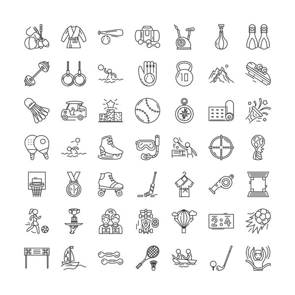 Healthy sport lifestyle linear icons, signs, symbols vector line illustration set
