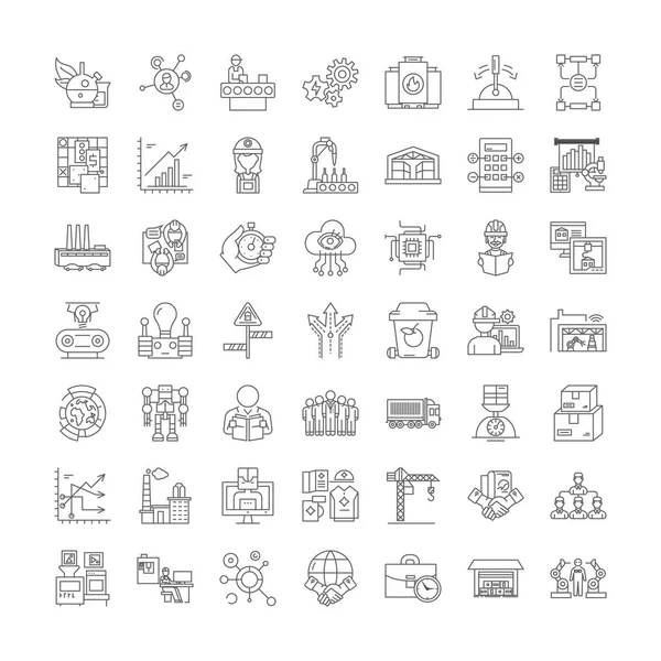 Hersteller Fabrik lineare Symbole, Zeichen, Symbole Vektor Linie Illustration Set — Stockvektor