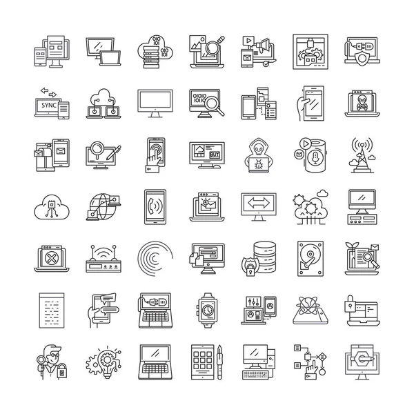 Sistema de administración lineal iconos, signos, símbolos vector línea ilustración conjunto — Archivo Imágenes Vectoriales