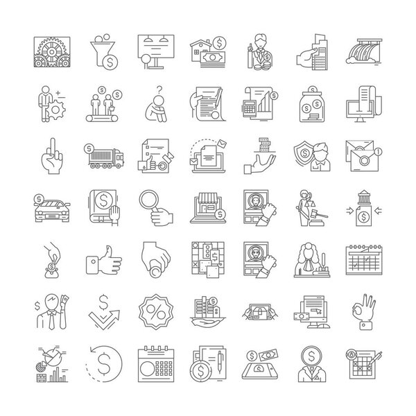 Taxation linear icons, signs, symbols vector line illustration set
