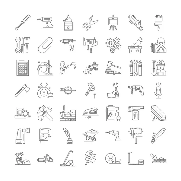 Herramientas iconos lineales, signos, símbolos vector línea ilustración conjunto — Vector de stock
