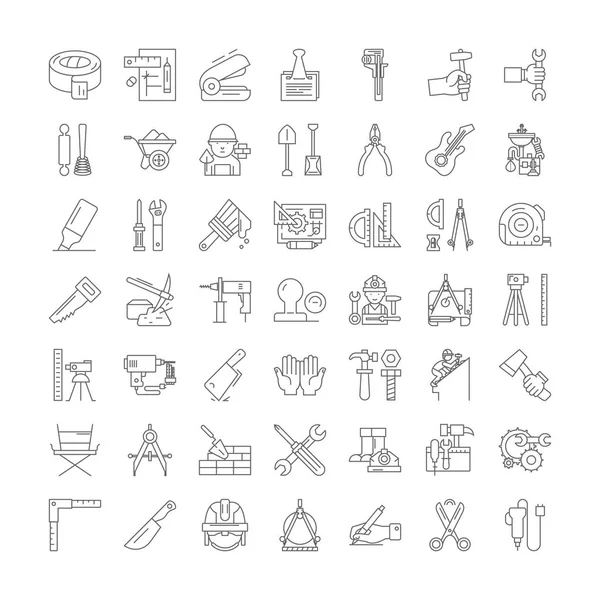 Herramientas bricolaje iconos lineales, signos, símbolos vector línea ilustración conjunto — Vector de stock