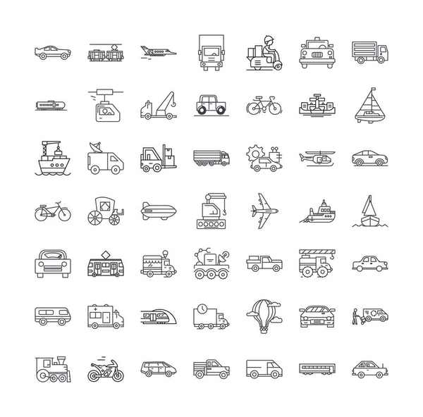 Transport des icônes linéaires, signes, symboles vectoriels ensemble d'illustration de ligne — Image vectorielle