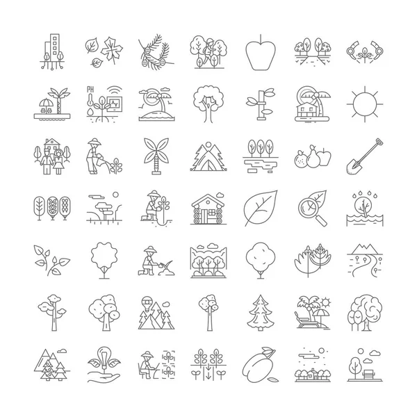 Plantes et arbres icônes linéaires, signes, symboles vectoriels illustration de ligne ensemble — Image vectorielle