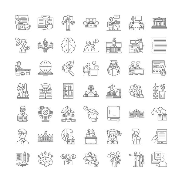 Collage and university linear icons, signs, symbols vector line illustration set