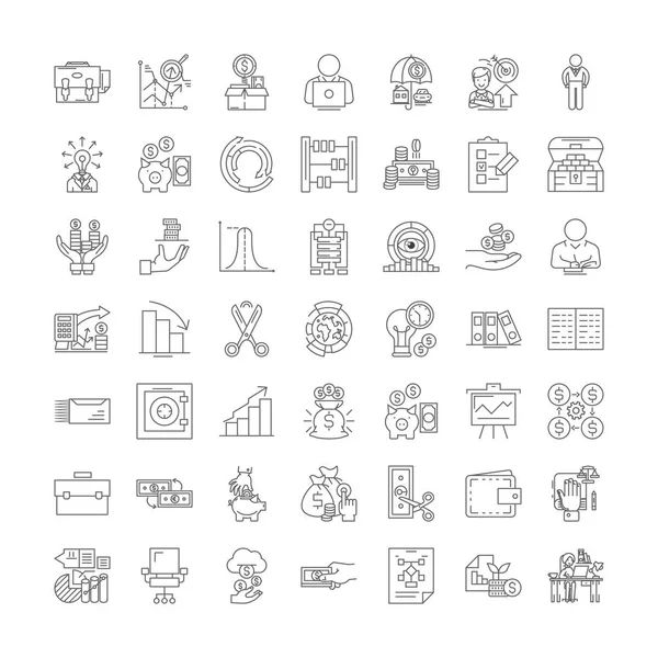 Iconos lineales de riqueza, signos, símbolos vector línea ilustración conjunto — Vector de stock