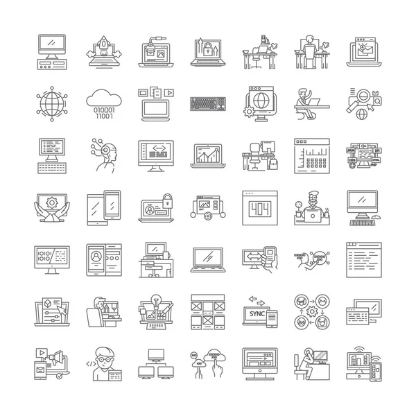 Web programación lineal iconos, signos, símbolos vector línea ilustración conjunto — Archivo Imágenes Vectoriales