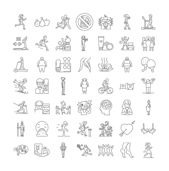 Perte de poids icônes linéaires, signes, symboles vectoriel ligne illustration ensemble — Image vectorielle