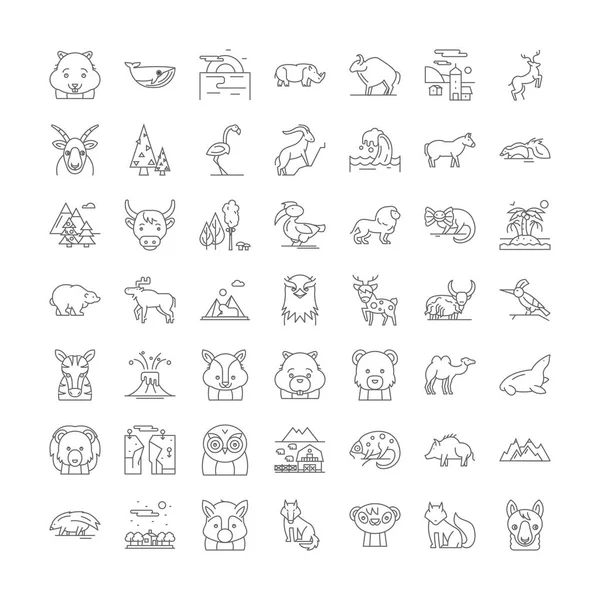 Animales salvajes iconos lineales, signos, símbolos vector línea ilustración conjunto — Vector de stock
