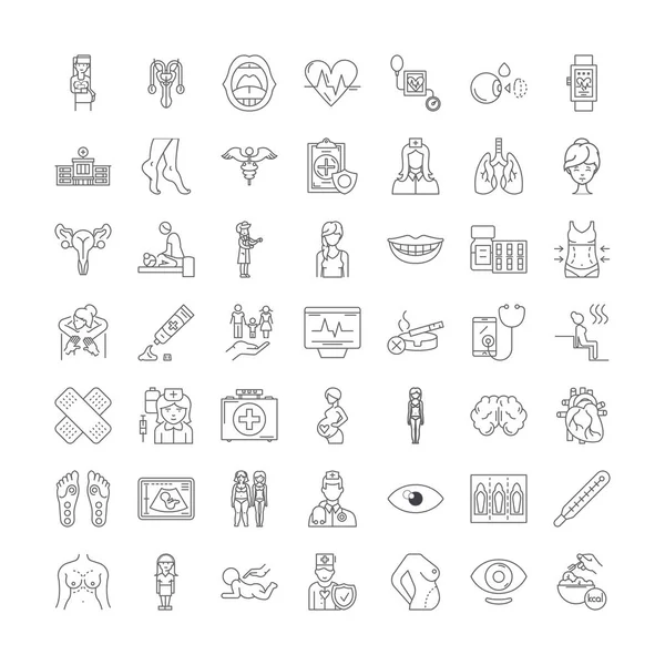 Womans health linear icons, signs, symbols vector line illustration set — Stock Vector