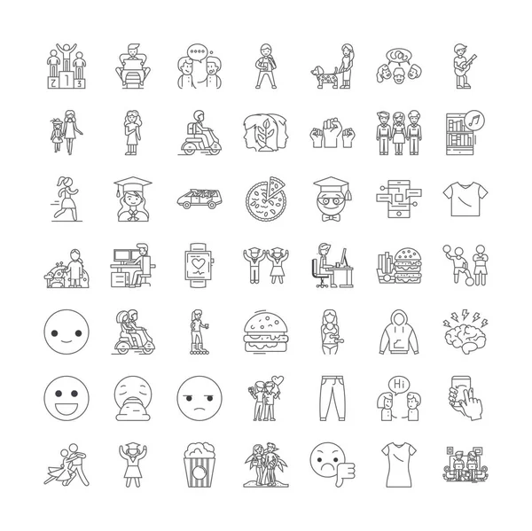 Youth people linear icons, signs, symbols vector line illustration set — ストックベクタ