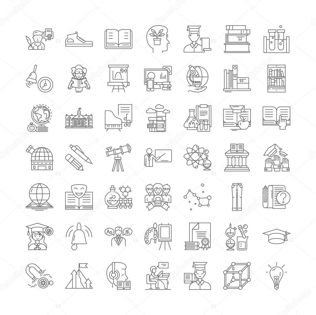 Students linear icons, signs, symbols vector line illustration set