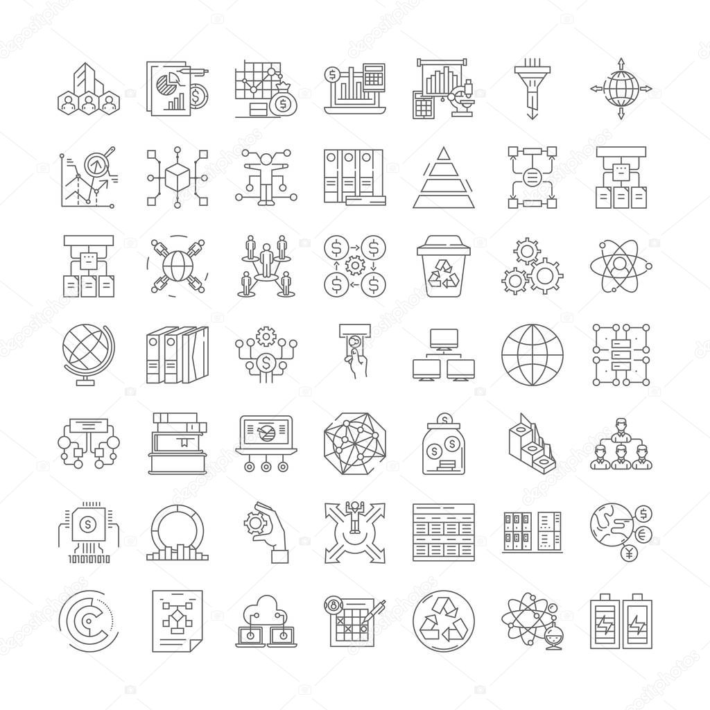 Corporation organization linear icons, signs, symbols vector line illustration set