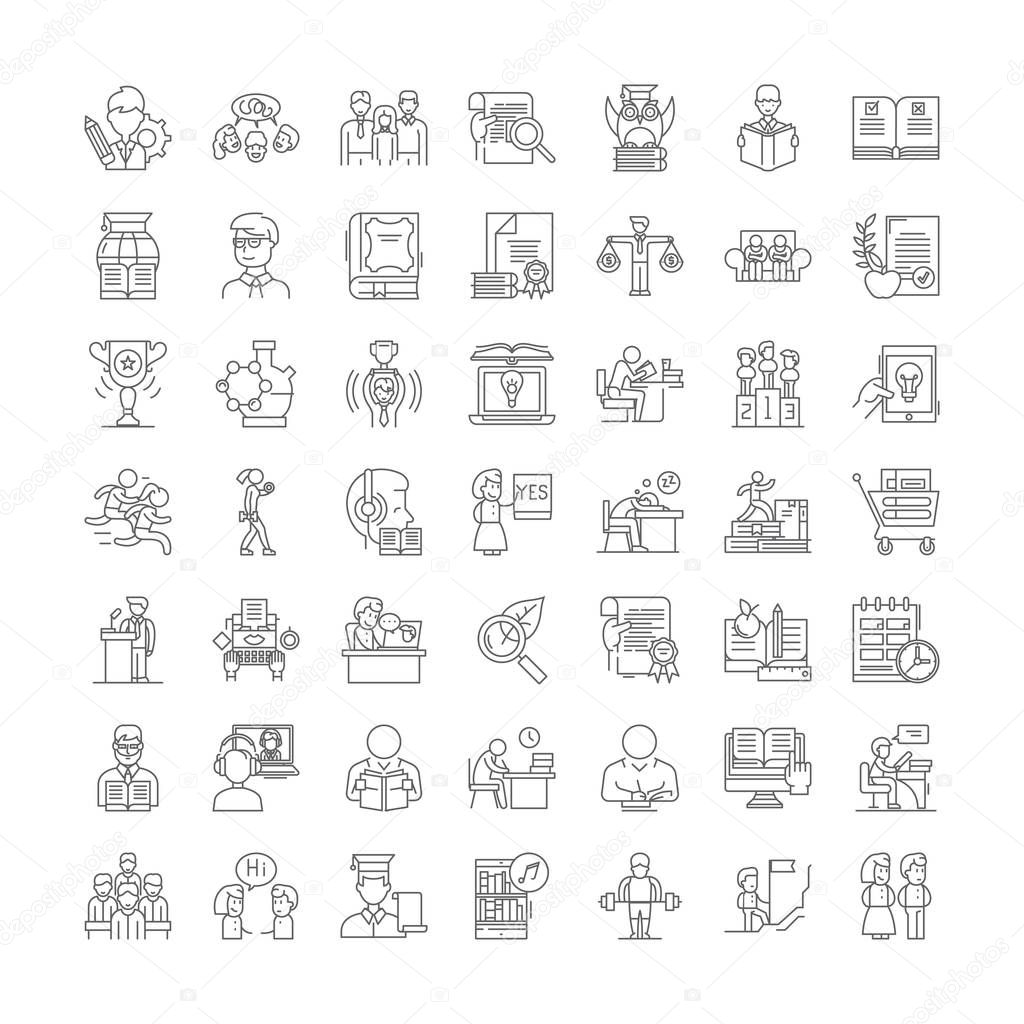 Training linear icons, signs, symbols vector line illustration set