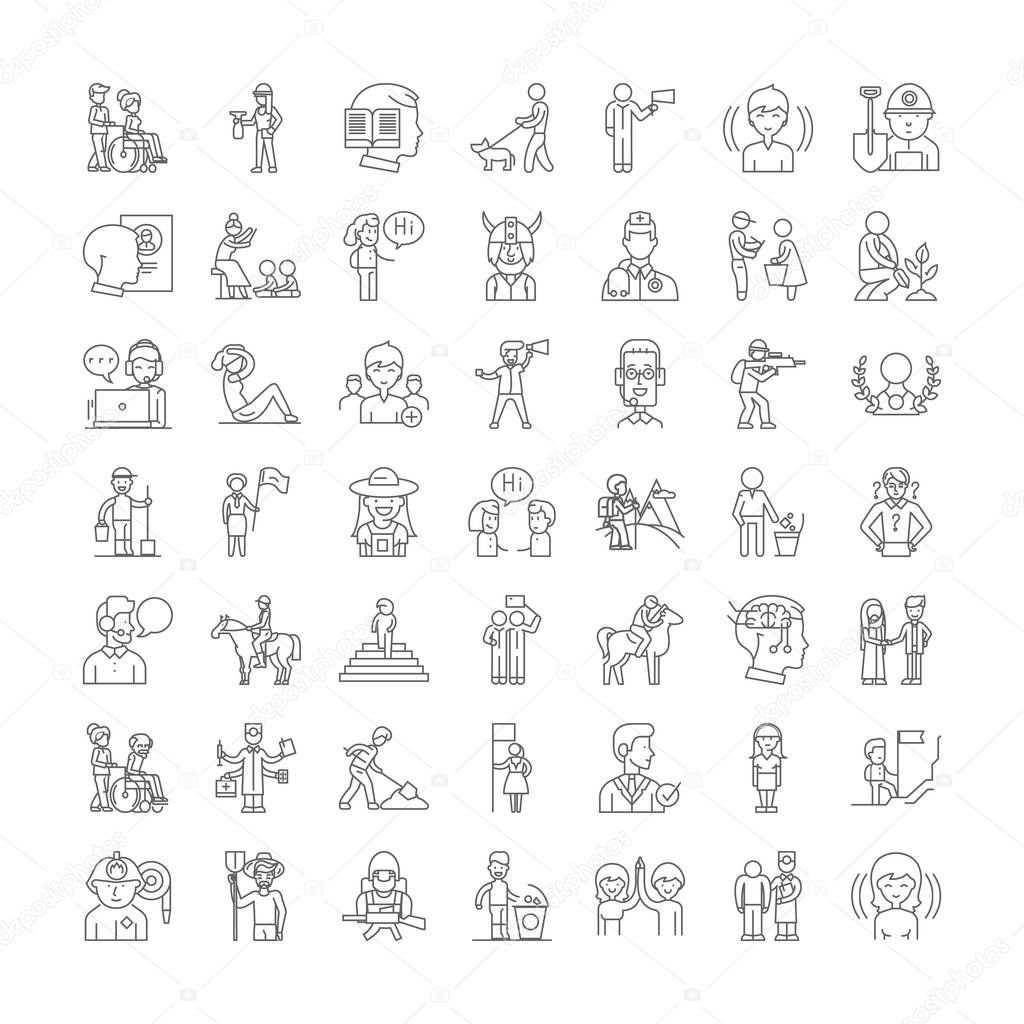 Charity community line icons, signs, symbols vector, linear illustration set